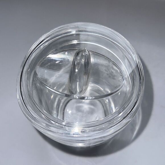Clear thick Lucite plastic FedEx lidded candy dish with white snowflake design - Picture 3 of 6